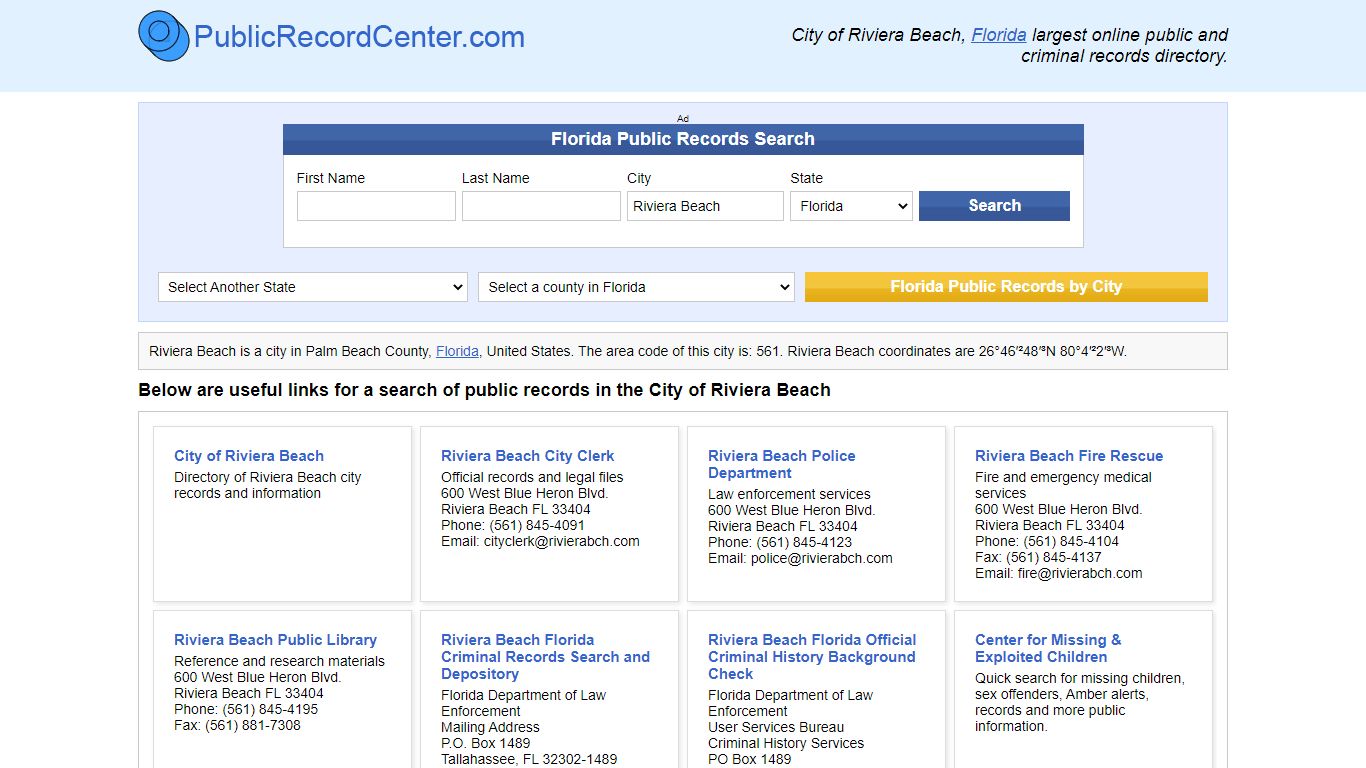 Riviera Beach, Florida Public Records and Criminal Background Check